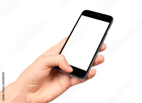 Man hand holding the smartphone with blank screen