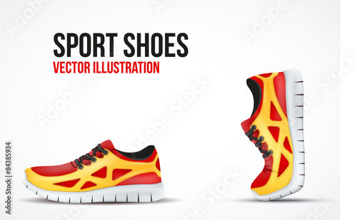 Background of Two Running shoes. Bright Sport sneakers symbols.