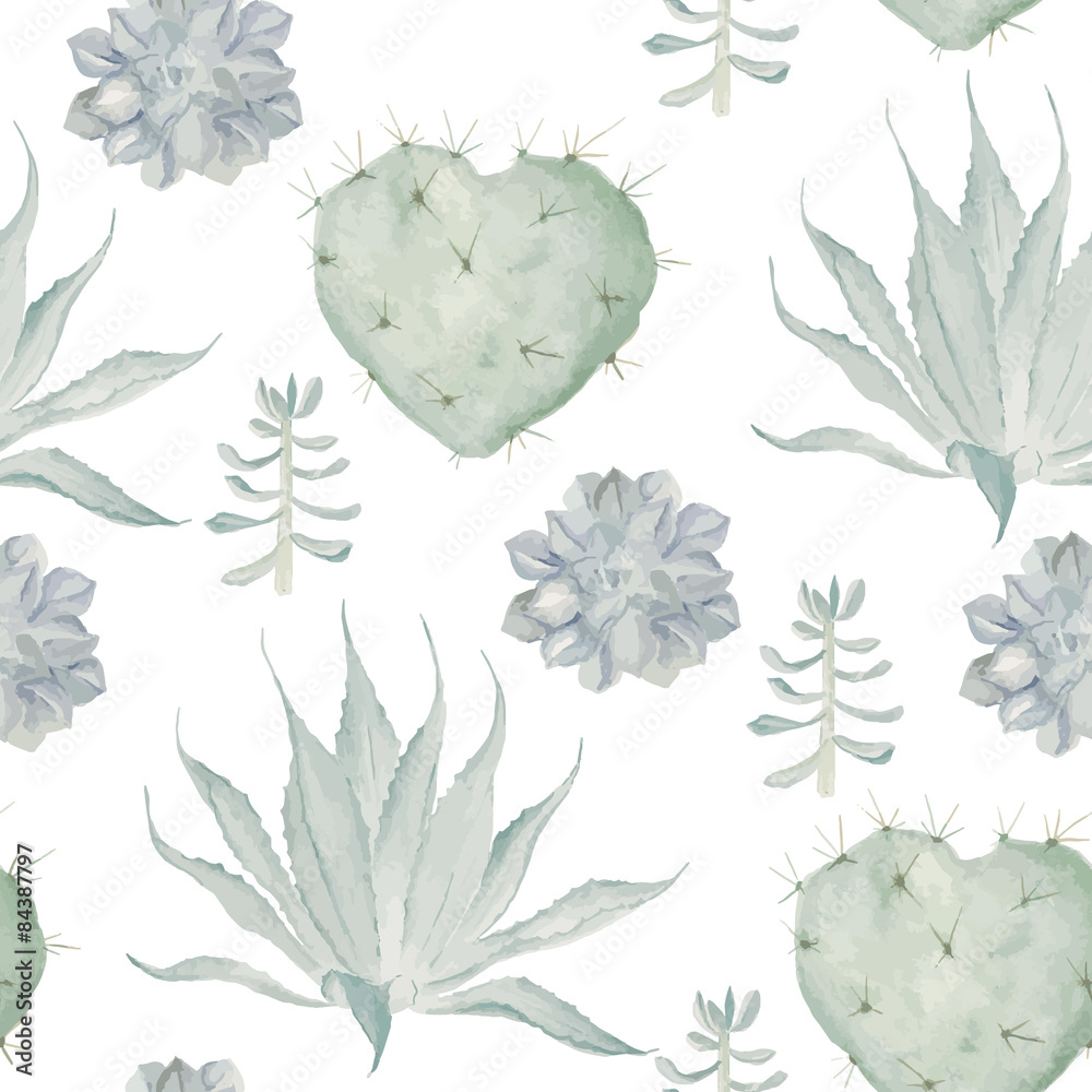  Watercolor cactus print. Seamless pattern