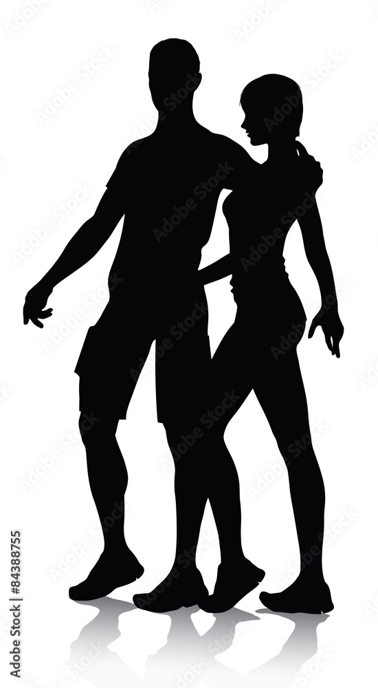 couple silhouette walking