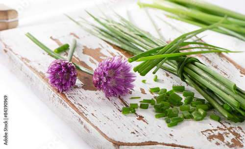 Fresh green chive on isolated on a white background.