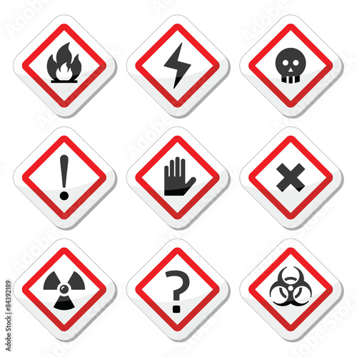 Danger  warning  attention square icons set    