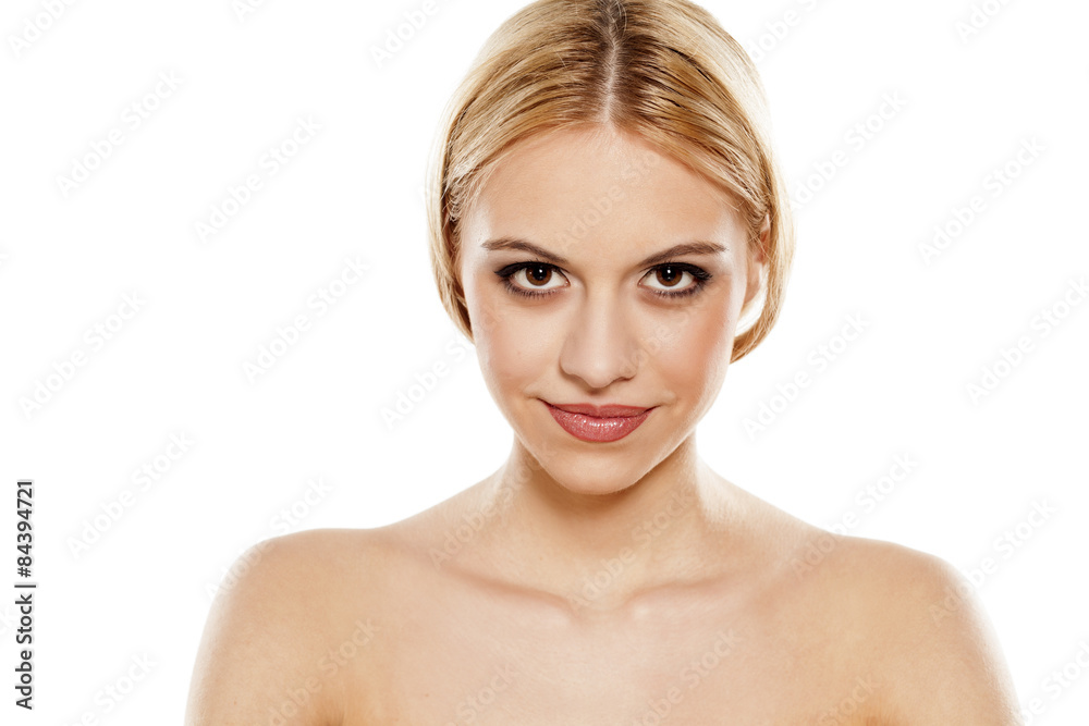 smiling beautiful young woman on a white background smiling beautiful young woman on a white background
