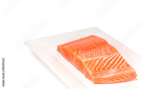 salmon fish fresh meat slice isolated on white background