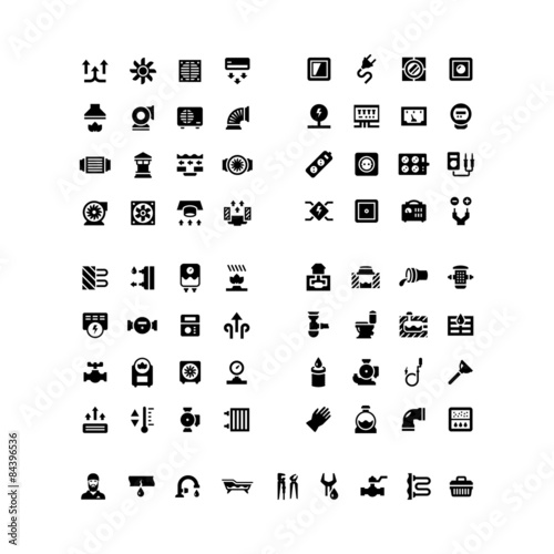 House system icons. Ventilation, electricity, heating, sewerage, plumbing