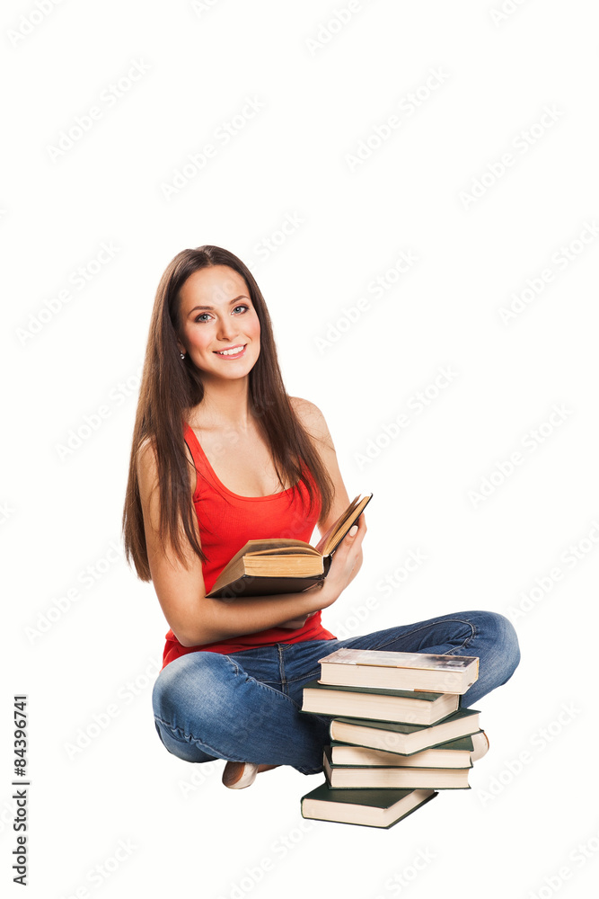 Beautiful student girl with books. Isolated on white Beautiful student girl with books. Isolated on white