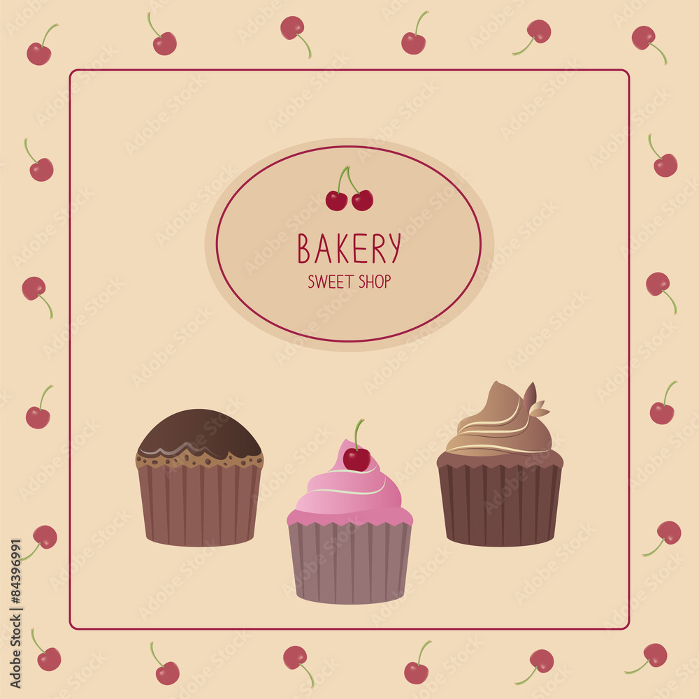 Bakery design template. Cute card with cupcakes. Bakery design template. Cute card with cupcakes.