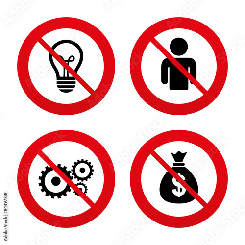 Business signs. Human and lamp bulb idea icons.