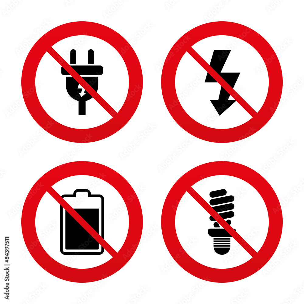 Electric plug sign. Lamp and battery. Electric plug sign. Lamp and battery.