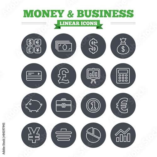 Money and business linear icons set. Thin outline signs. Vector © blankstock