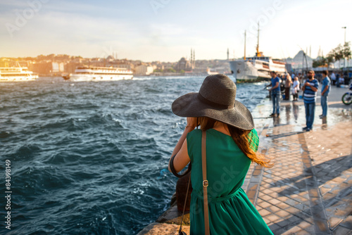 Photography Woman traveler on the Bosphorus in Istanbul