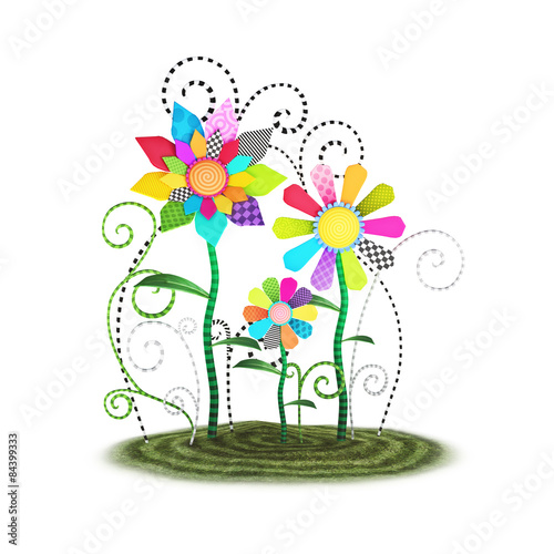Fototapeta Naklejka Na Ścianę i Meble -  Cute toon whimsical flowers background illustration isolated on a white background.