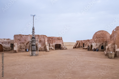 Exterior view of the original film set used in Star Wars as Mos