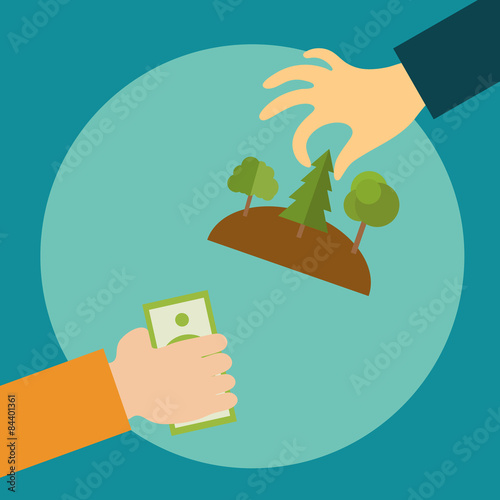 Hand of a realtor stretches of land