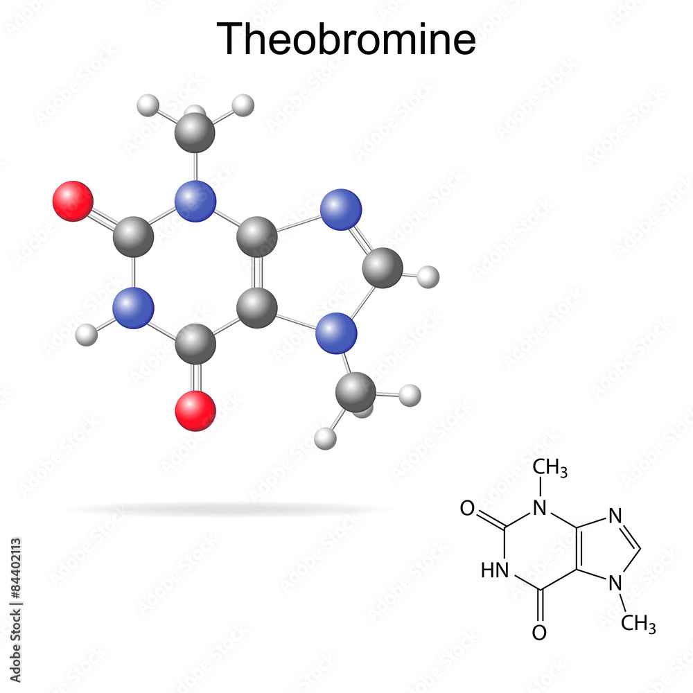 Vetor de Model and chemical formula of theobromine do Stock | Adobe Stock