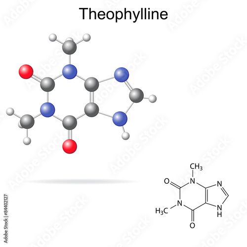 Model and chemical formula of theophylline
