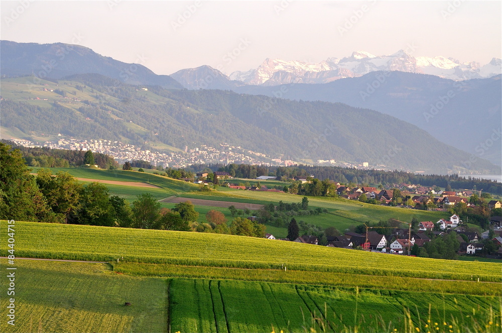 Panorama auf Stadt Zug, Zugersee und Rigi
