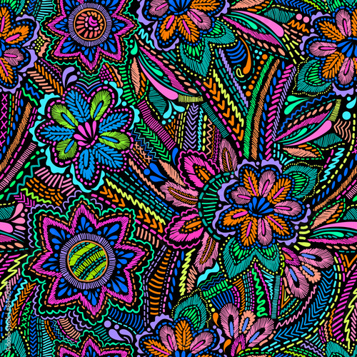Embroidery floral design ~ seamless background