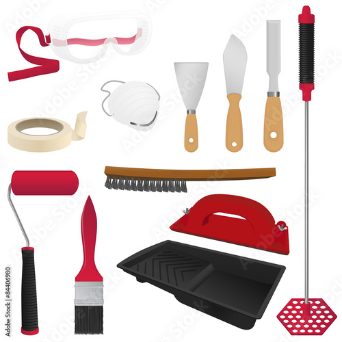 Painting Tools - A collection of 12 realistic vector illustrations of tools and equipment used for painting and preparation.

*Clipping masks are in use on some items.