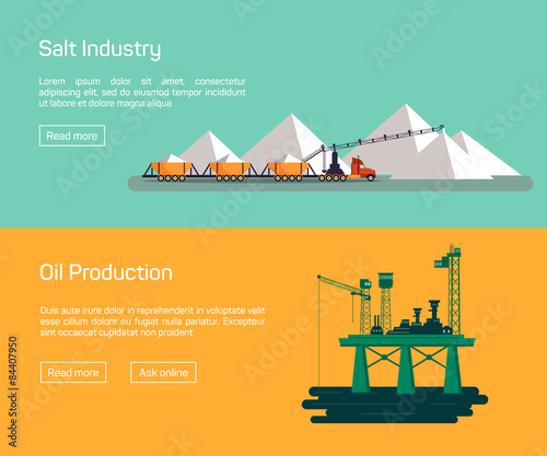 Oil Offshore Platform and salt production, vector banners