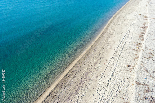 Fototapeta Naklejka Na Ścianę i Meble -  Aerial view of Aigeopelagitika beach in Halkidiki, Greece