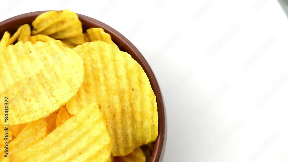 Potato chips, close-up - the rotation Potato chips, close-up - the rotation
