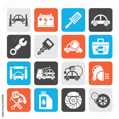 Fototapeta Naklejka Na Ścianę i Meble -  Silhouette Car service maintenance icons - vector icon set