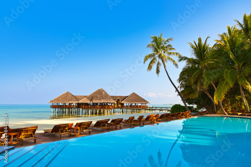 Pool on tropical Maldives island photo