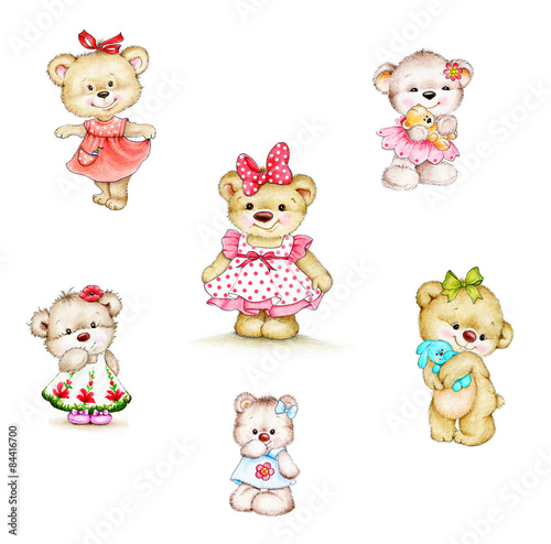 Set of cute Teddy bears girls