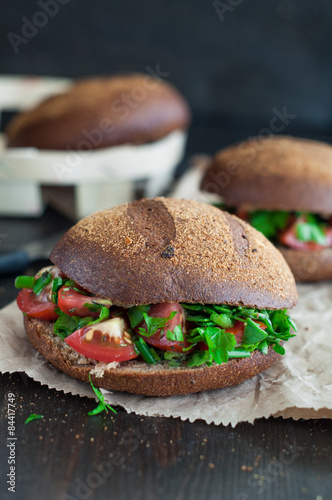 Italian tomato bruschetta with chopped vegetables, herbs and oil