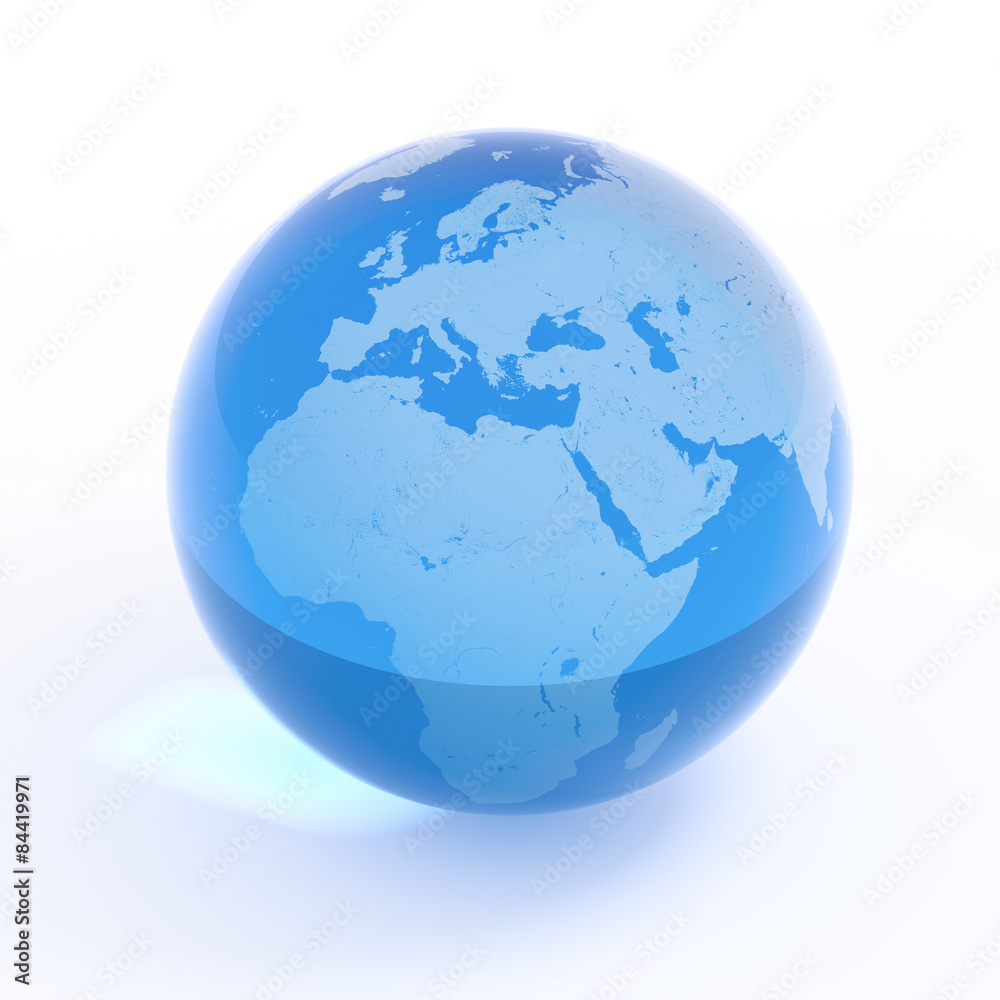 Naklejka premium Planet Earth blue water globe isolated with clipping path on white
