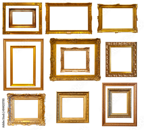 Set of luxury red gilded frames. Isolated over white