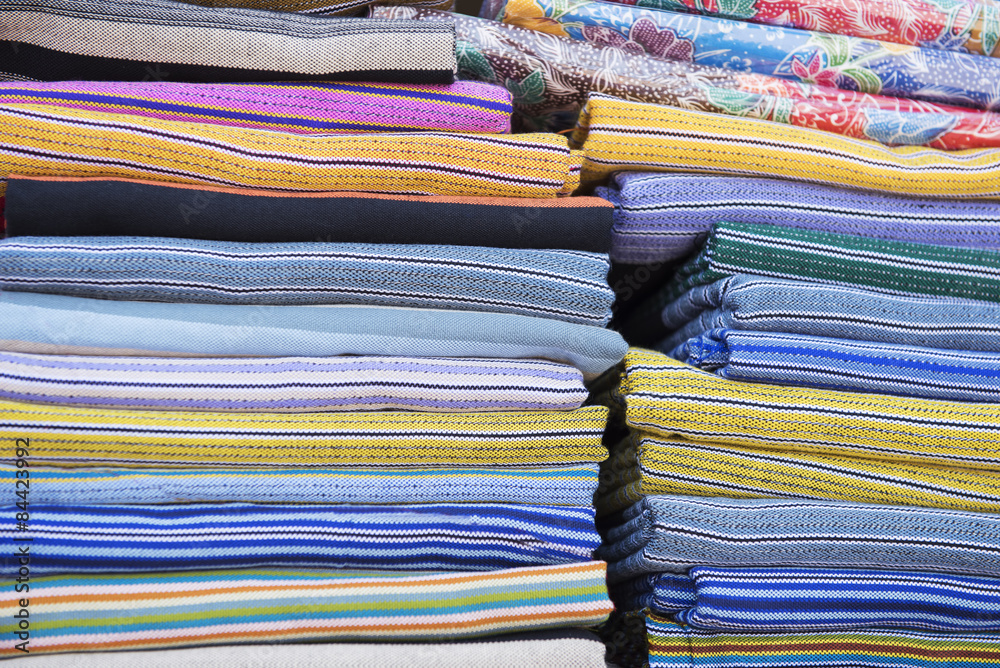 Traditional colourful sarong in the shop. for a background.