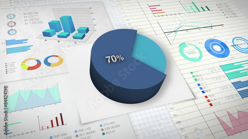 70 percent Pie chart with various economic finances graph.