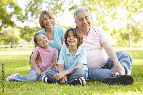 Hispanic Grandmother And Grandfather Relaxing With Grandchildren In Park © Monkey Business