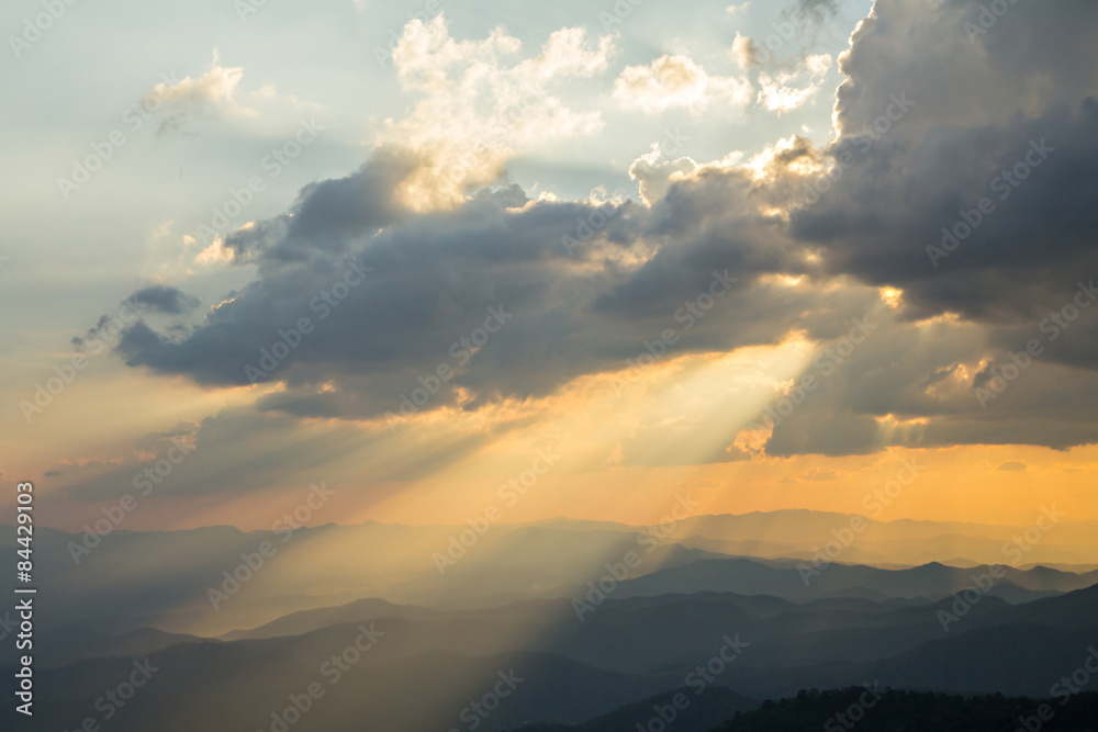 Clouds and sun ray on evening