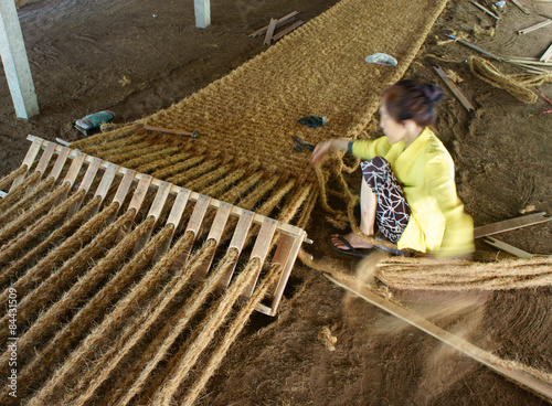 Asian worker, coir mat , Vietnamese, coconut fiber
