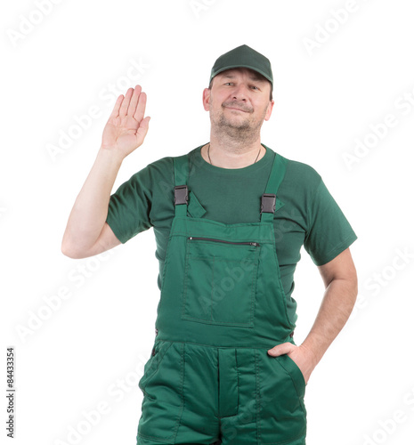 Wallpaper Mural Worker in green overalls. Torontodigital.ca