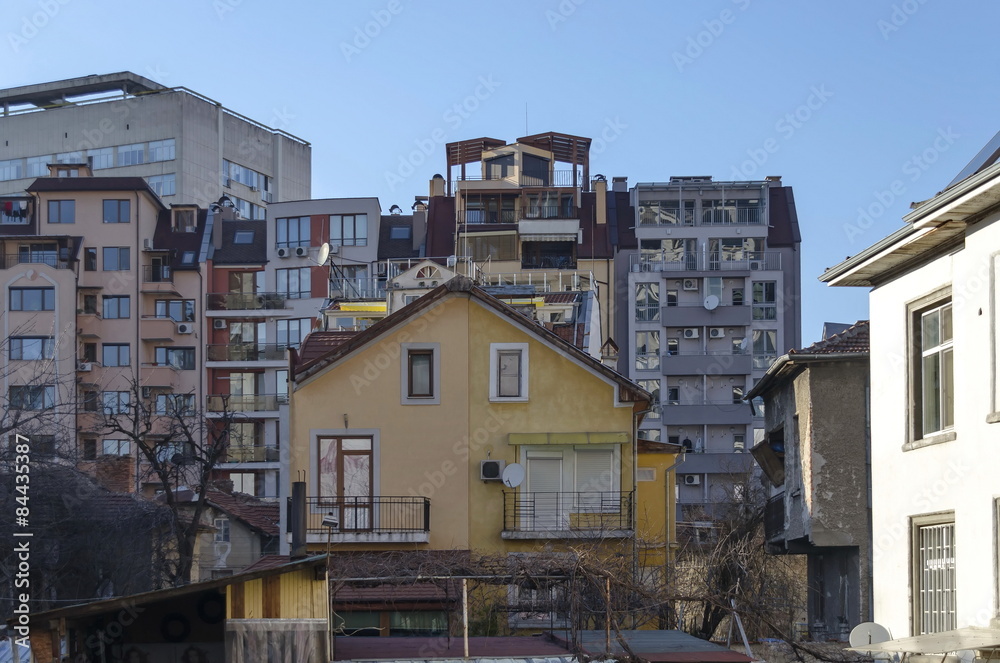A residential district of old, contemporary house and new construction together, Sofia, Bulgaria 