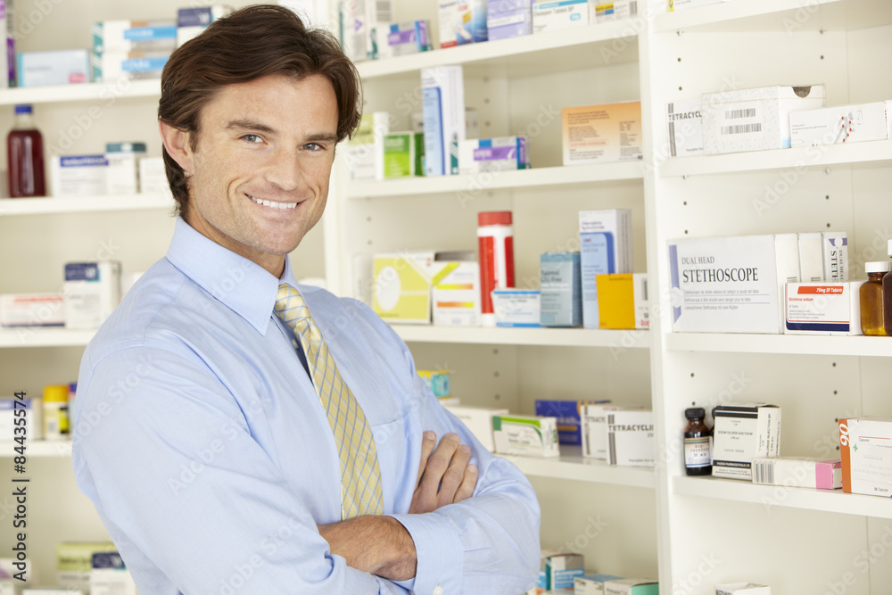UK pharmacist working in pharmacy