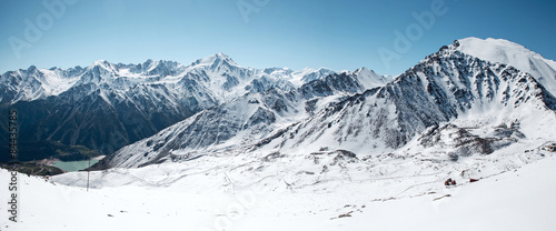 Panorama of Trans-Ili Alatau mountains. Top view from Big Almaty photo