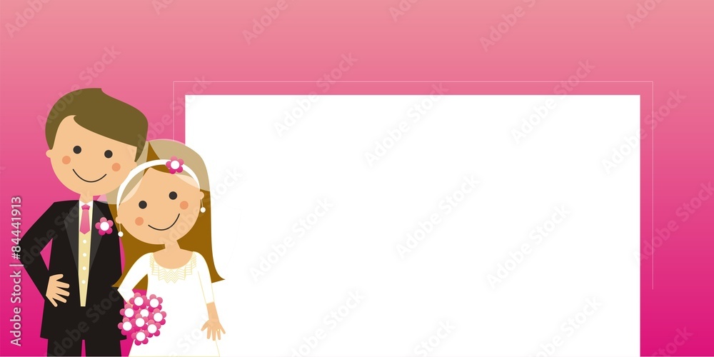 Pink bride and groom couple wedding invitation