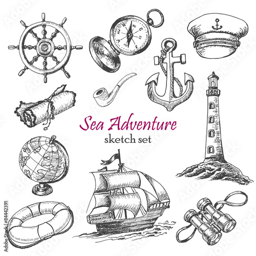 Vector collection of Sea Adventure in sketch style