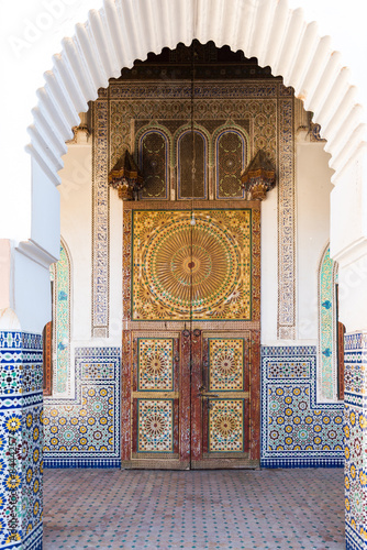 Decorated door in Tamegroute, south Morocco photo