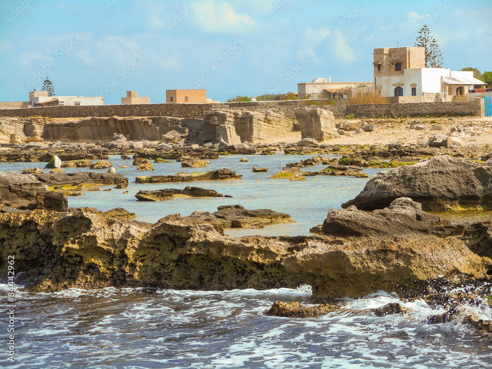 A view of a rocky shore of a Sicily island