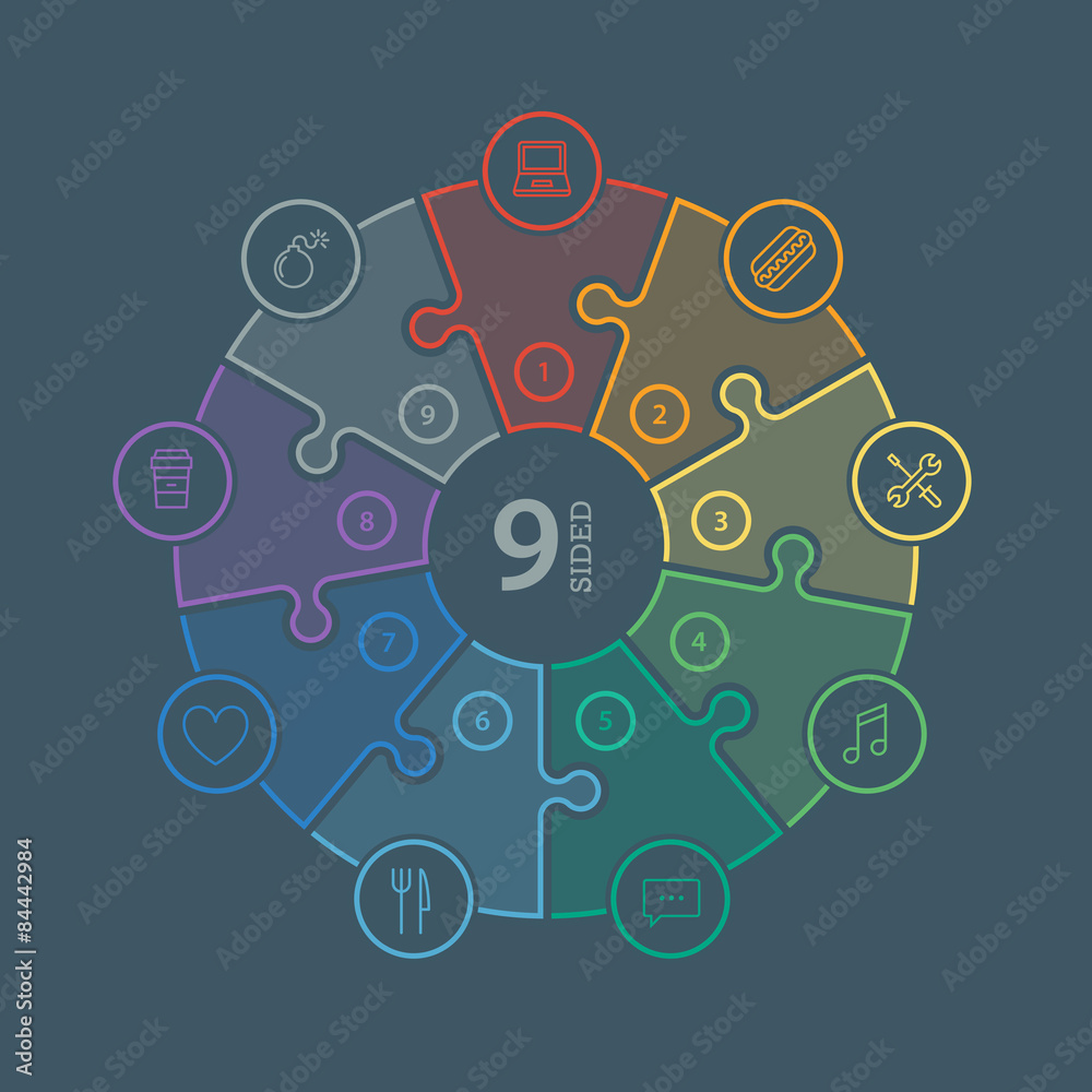 Numbered flat colored dark lineart puzzle presentation infographic chart Numbered flat colored dark lineart puzzle presentation infographic chart