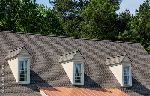 Photography Three Dormers over Asphalt and Copper