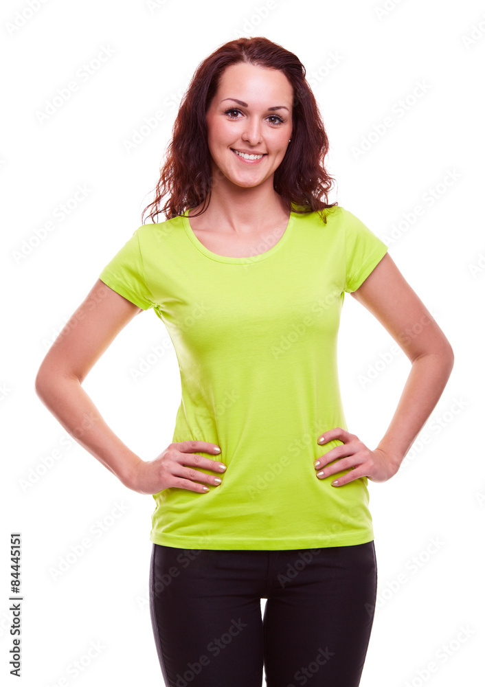 Young woman in green t-shirt Young woman in green t-shirt