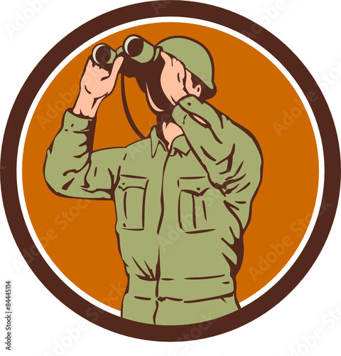 World War Two American Soldier Binoculars Retro Circle
