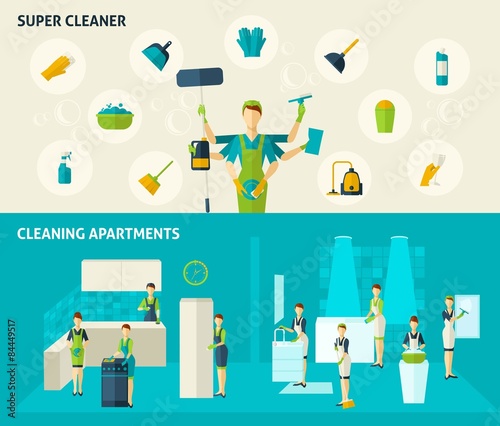 Super Cleaner Flat Banners Set